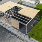 Backyard design company vs general contractor: Modern outdoor living structure under construction during a custom backyard renovation project