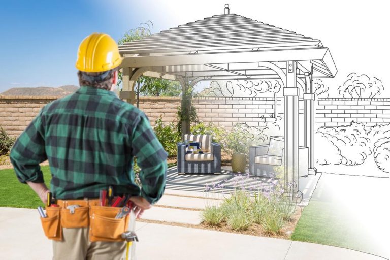Backyard design company creating a custom pergola concept with 3D outdoor living visualization for a Florida backyard makeover